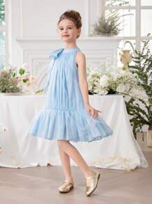 Young Girl Bow Tulle Easter Dress, Elegant Princess Gown, Suitable As Birthday Gift, Party, Wedding, Holiday Outfit For Flower Girl