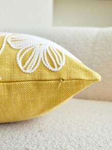 1pc Yellow Flower & Leaf Embroidery Throw Pillow Cover, Suitable For Indoor Decoration, All Season Decorative Cushion Cover, Insert Not Included - Yellow - View 8