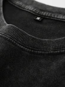 Shwiy Men's Washed Vintage Cross Print Short Sleeve Casual T-Shirt, Versatile Dark Skull Graphic Tee Suitable For Daily Wear And Street Style, Spring/Summer - Black - View 3