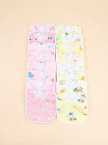 5pcs/Set Randomly Patterned Yellow And Pink Crystal Flannel Waterproof Bibs And U-Shaped Scarf Bibs For Baby