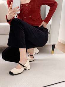 Xin Jing Shoes New Fashion Women's Chunky Heel Pumps With Color Block Design, Elegant, Mary Jane - Beige - View 10