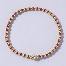 1 件时尚奢华金色铜珠和彩色玻璃珠弹性手链，男女通用珠宝 - 彩色 - 查看 25