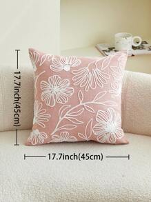 1pc Pink Floral Embroidered Decorative Pillow Cover, Suitable For Indoor Decoration, All Season Use, Covers Only