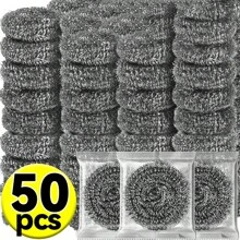 50/24/12/2pcs Stainless Steel Scrubbing Pads, Heavy Duty Scouring Pads For Cleaning Dishes, Pots, Removing Rust, Kitchen Cleaning Tools, Unpackaged