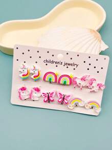 12 件/套女孩美人鱼贝壳无痛夹式耳环，可爱卡通树脂珠宝配饰，日常佩戴 - A - 查看 4