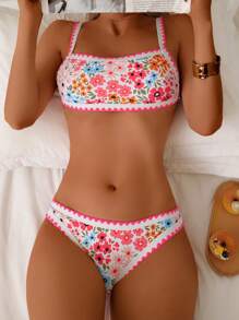 Women's Floral Print Tankini Top And Bottom Casual Swimwear Set