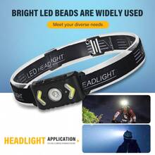 Hoofdlamp met 5-standensensor, snel opladen via Type-C, 1200 mAh, lange levensduur, handgolfsensor + COB-vullicht, geschikt voor nachtvissen, wandelen en hardlopen
