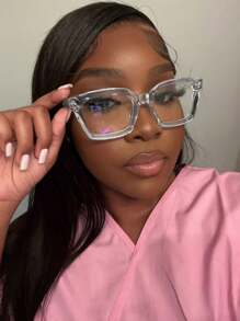 1 PC Square Frame Eyeglasses Clear Lens For Reading, Gaming, TV,Computer And Phones Glasses Accessories For Women Men - Transparent Gray - View 2