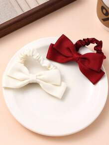 2pcs Hair Band Bow Hair Rope Hair Accessories High Ponytail Head Rope Low Ball Head Leather Band For Daily Travel Wear - Multicolor - View 2