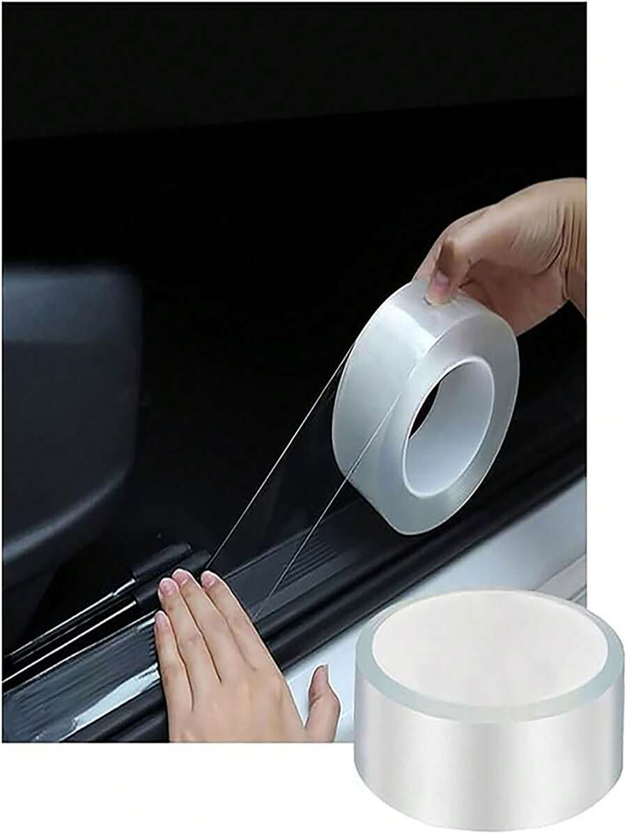 1 Roll Of Car Sill Strip Anti-Stepping Sticker Scratch Protection Car Door Pedal Protection Strip, Body Anti-Scratch Protection Tape, Single-Sided Nano Tape, Anti-Trampling Sticker Trunk Anti-Collision Sticker, Transparent General Decoration Supplies, Suitable For Car Decoration, Car Protective Film, Windproof, Scratch Resistant - Clear - View 1