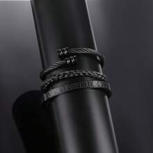 3Pcs Minimalist Stainless Steel Bracelets For Men Gold Roman Numeral Bangle Bracelet Twisted Cable Bracelet Adjustable Cuff Bracelet Mens Luxury Jewelry Bracelets Gifts - 黑色 - 查看 5