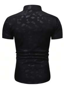 Men's Geometric Print Short Sleeve Shirt, Black, Fashion Summer Casual Business Versatile