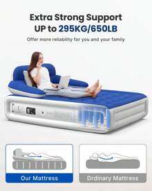 Queen Headboard Air Mattress' 18" Airbeds With Built-In Pump