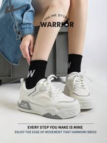 WARRIOR 勇士女鞋春夏轻便舒适透气简约风格休闲时尚运动鞋全年适用耐磨全天穿着训练运动鞋跑步鞋 - 白色 - 查看 6