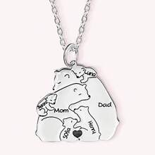 Personalized Papa Mama Bear Family Necklace With Baby Bears Heart And Engraved Names Mother's Day Father's Day Gift For Parent Grandparent Valentines