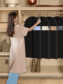 10-1pcs Black Garment Dust Cover, Hanging Clothes Bag, Waterproof Clothes Protector, Suit Garment Bag, Storage Bag, Essential For School, Office, Home - Black - View 10