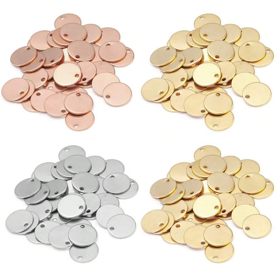 10 件/包圆形金色不锈钢 DIY 金属标签吊坠项链手链首饰，6-40 毫米电镀防过敏 DIY 配件