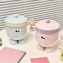 1pc Cute Cartoon Desktop Trash Can With Lid Odor Sealing Open-Top For Home Office Student Dormitory Storage Bin - Multicolor - View 3