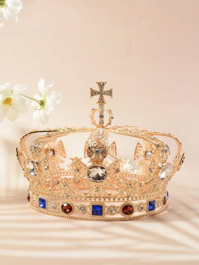 1pc Patterned Zinc Alloy Bohemian Bride Crown, Wedding Tiara Headdress For Women Adult Birthday Party