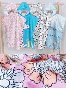 (Personalizado) 1 pieza Bata de baño infantil personalizada bordada, bañador con capucha de microfibra con dibujos animados para niños, poncho con capucha extra grande para bebés, apto para uso diario