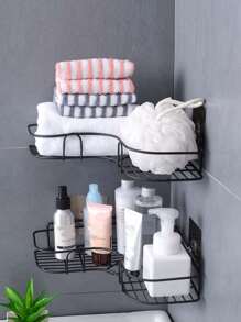 1pc Multifunctional Corner Shelf, Bathroom Organizer Rack, Wall Mount Triangle Basket For Kitchen, Bedroom, No-Drill