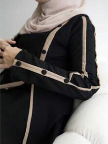 朴素时尚女式阿拉伯连衣裙休闲宽松设计，采用斋月长袍服装 - 黑色 - 查看 2