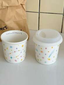 Tasse avec design mignon d'étoiles, tasse à café portable avec poignée, tasse de couple avec motif attrayant du ciel étoilé, tasse à eau en céramique