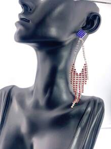 1 Pair New Personalized US Independence Day Tassel Pendant Earrings Embedded With Rhinestones, Simple & Fashionable Women Daily Jewelry