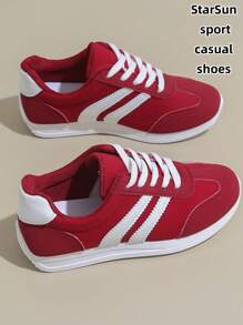 Damen Mehrfachfunktions Orthopädische Schuhe für alle Jahreszeiten, wasserdicht rutschfest leicht zu reinigen mit rundem Zehenbereich, flache bequeme vielseitige Sneaker, Farbblock Retro Skater Schuhe, Rot/Grün/Gelb, Größe 35-43 Große Größen