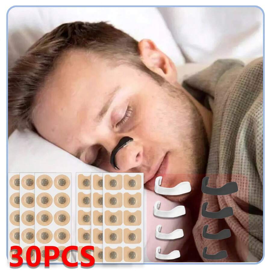 30 片装防打鼾条，透气、防水、防汗助眠鼻扩张器磁性鼻夹，可止打鼾