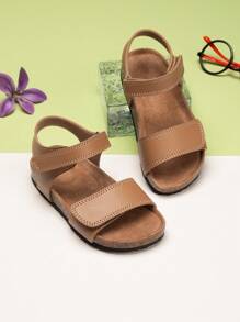 1 Pair Fashion Solid Color Cute Kids/Toddlers Soft Cork Bottom Comfortable Flat Sandals, Suitable For Boys/Girls, Summer Beach Shoes With Hook And Loop Opening, Open Toe Design For Easy Wear