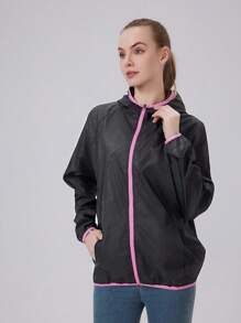 1pc Women Lightweight Outdoor Skin Jacket, Casual Windbreaker With Pockets, Suitable For Running, Fitness, Fishing, Floral Print - Pink - View 4