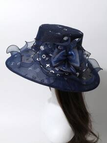 1 件女士时尚字母印花太阳帽，双色花朵防晒帽，透气夏季遮阳帽，可折叠欧根纱拼接宽边沙滩帽，百搭渔夫帽，适合春夏季、旅行和度假 - A - 查看 2