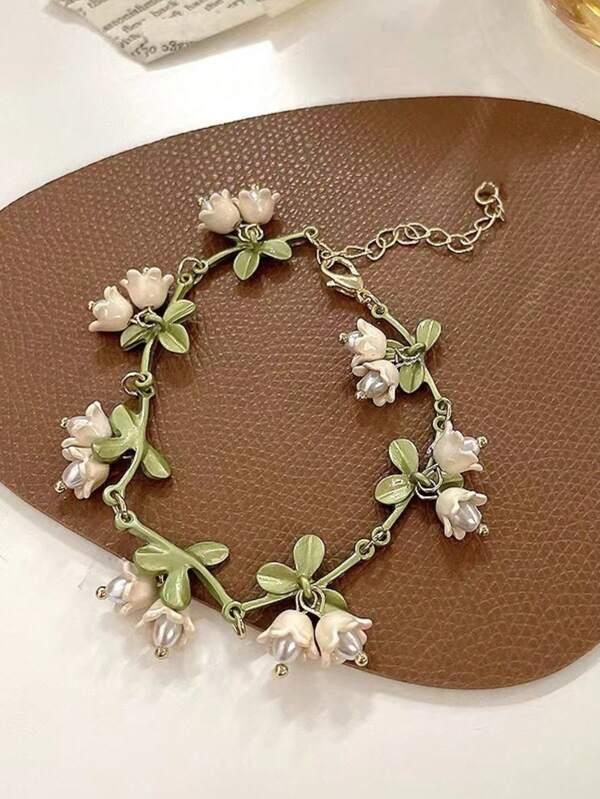 1 pieza Pulsera con diseño de flor de lirio elegante, accesorio de moda dulce y con estilo para mujeres