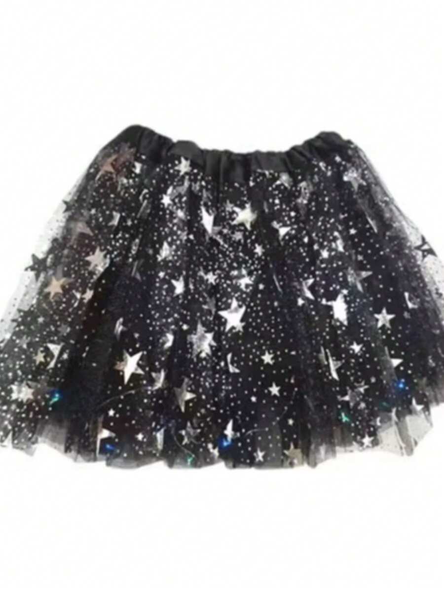 Tulle Skirt With Star Details Carnival Tutu A-9 - 黑與白 - 查看 1