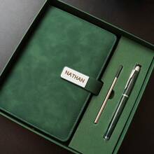 Personalized Leather Notebook With Name, Custom Leather Journal Set, Personalized A5 Vegan Leather Notebook, Initials Notebook Gift, Mother's Day Gift, Father's Day Gift, Gift For Teacher, Multi-Functional Back To School, Multi-Functional, Ornamental, Reusable, Modern, Colorful, Cute, Vintage, Cartoon, Kawaii, Custom, Personalized, Unique, Customized, Workers, Clients, Students, For Business/Work/Office, For School,School Supplies,Back To School,For Office,For School,For Classroom,For Teacher Gifts,For University,For Colleague,For Dorm Rooms,For Teacher,For Boys And Girls,For Teenagers,Junior High School Students,Middle School Students,High School Senior High School Students,College Students,University Students,Freshman,Sophomore,Underclassmen - Multicolor - View 4