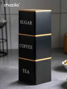 choxila 3pcs Coffee Storage Can Tea Snacks Coffee Bean Storage Can Bamboo Lid Iron Art Display Square Can Back To School