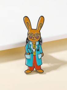 1pc Cute Rabbit Doctor Brooch Retro Enamel Animal Series Pin Suitable For Backpack Lapel Badge For Veterinary Student Accessories Gift - Multicolor - View 1