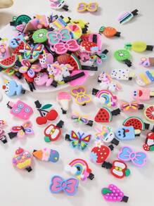 50pcs/Pack Girls Bow, Fruit, Animal, Cartoon, Flower Random Style Hair Clips, Simple Bangs & Side Clips, Hair Accessories For Daily Use - Multicolor - View 2