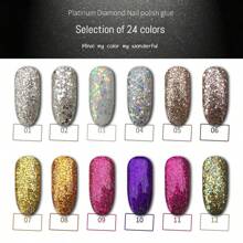 Esmalte de uñas de platino con diamantes Miss Comoy de 15ML, nuevo modelo popular de 2025, el tamaño de los destellos de purpurina hace un degradado de color brillante, se necesita lámpara de secado de luz ultravioleta, manualidades de uñas, pegamento de uñas comúnmente usado en salones de uñas