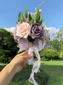 1PC PE Artificial Flowers Brides Bridesmaids Wedding Handheld Flowers Simulated Roses Starry Bouquet Wedding Decoration - Multicolor - View 15