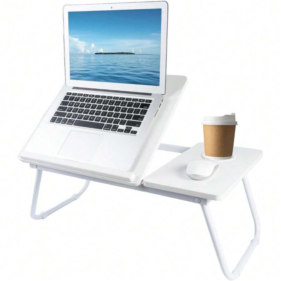 Trintion Foldable Laptop Desk, Laptop Table With Cup Holder, Height Adjustable Computer Bed Tray Table, Reading Holder Notebook Stand For Eating Reading Working - White - View 1