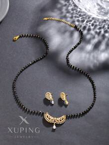 XUPING JEWELRY 1set Bohemian Style Jewelry Set, Including 1 Necklace And 1 Pair Of Earrings, Suitable For Ladies To Wear At Parties, Featuring Gold-Tone Wings And Synthetic Cubic Zirconia