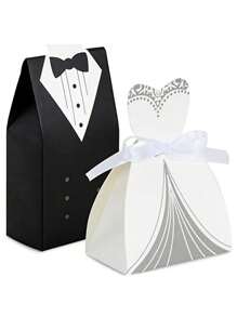 100 件西式婚礼糖果盒，新娘和新郎婚礼回礼盒，礼品盒 - 彩色 - 查看 2