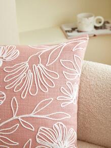 1pc Pink Floral Embroidered Decorative Pillow Cover, Suitable For Indoor Decoration, All Season Use, Covers Only