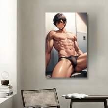 Framed Handsome Anime Muscle Gay Art Canvas Prints Poster, Ready To Hang, Birthday Party Decor, Mother's Day New Year Halloween Christmas Easter Gift, Home Living Room Office Wall Decor, Perfect Gift And Home Decor Birthday Party Decor, Mother's Day New Year Easter Gift,  Home Living Room Office Wall Decor, Perfect Gift And Wall Decoration - 裱框 - 查看 3