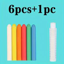 6pcs Chalk + 1pc Chalk Holder / 12pcs Chalk + 2pcs Chalk Holder / 24pcs Dustless Chalk + 3pcs Chalk Holder, Water-Soluble Bright Color Chalk Suitable For Teaching, Painting, Blackboard, Presentation,School Supplies,Back To School