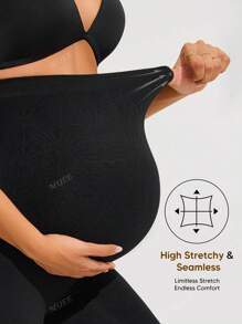 Pantalones cortos de maternidad con panel de soporte para el vientre cómodo, sin costuras y cintura alta, elásticos