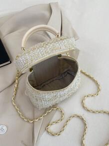 1 件极简主义迷你羊毛毡挎包、手提包、箱包、单肩包、优雅链带水桶包 - 米色 - 查看 6