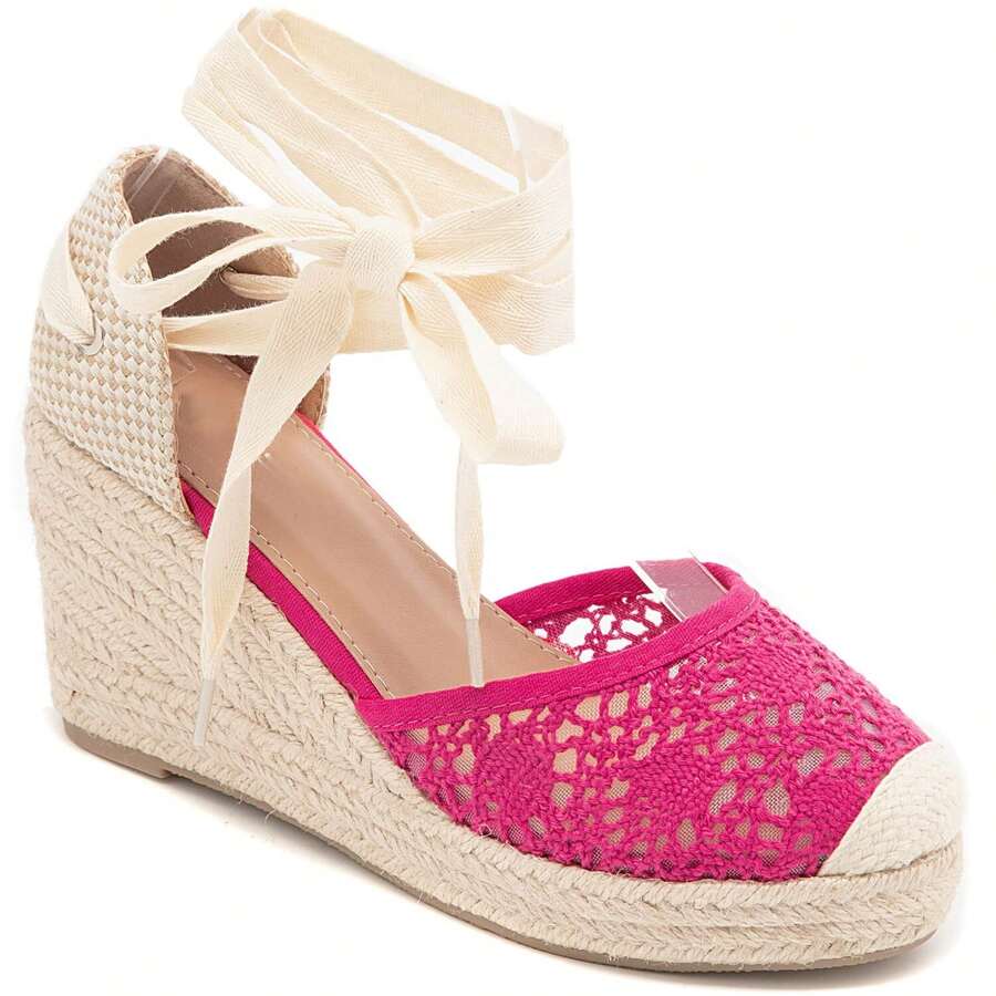 Espadrillas con zeppa stringate, con punta intrecciata e tacco in corda, stile bohémien